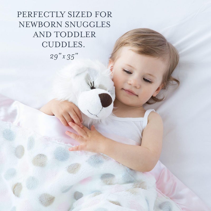 Little Giraffe Luxe Baby Blanket â€“ 29x35â€ Satin Trim, Dot Pink | Ultra-Soft, Hypoallergenic Stroller & Nursery Blanket | Perfect for Newborns & Toddlers - Image 3